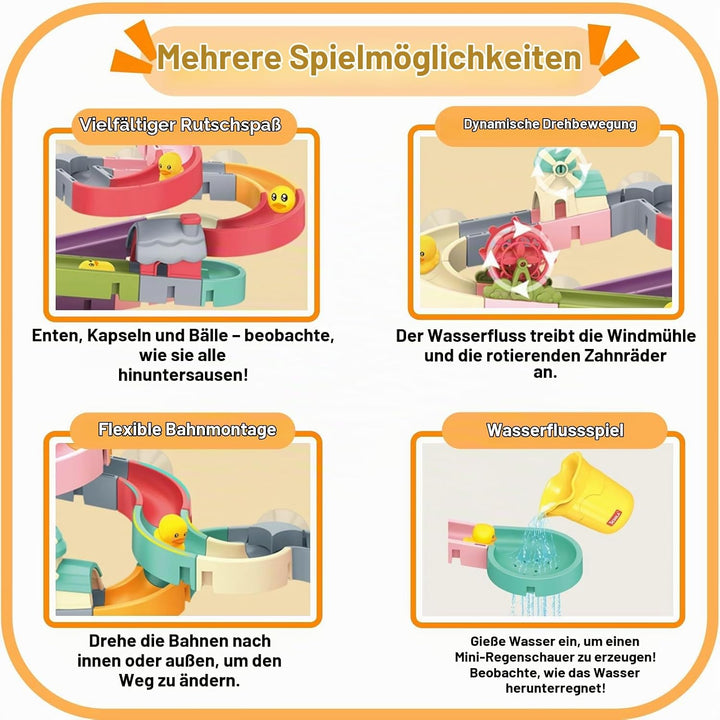 72-TLG. Wasserrutschen-Set Badewannenspielzeug, DIY BAU- &amp; Wasserspiel mit Saugnäpfen, Drehendem Win