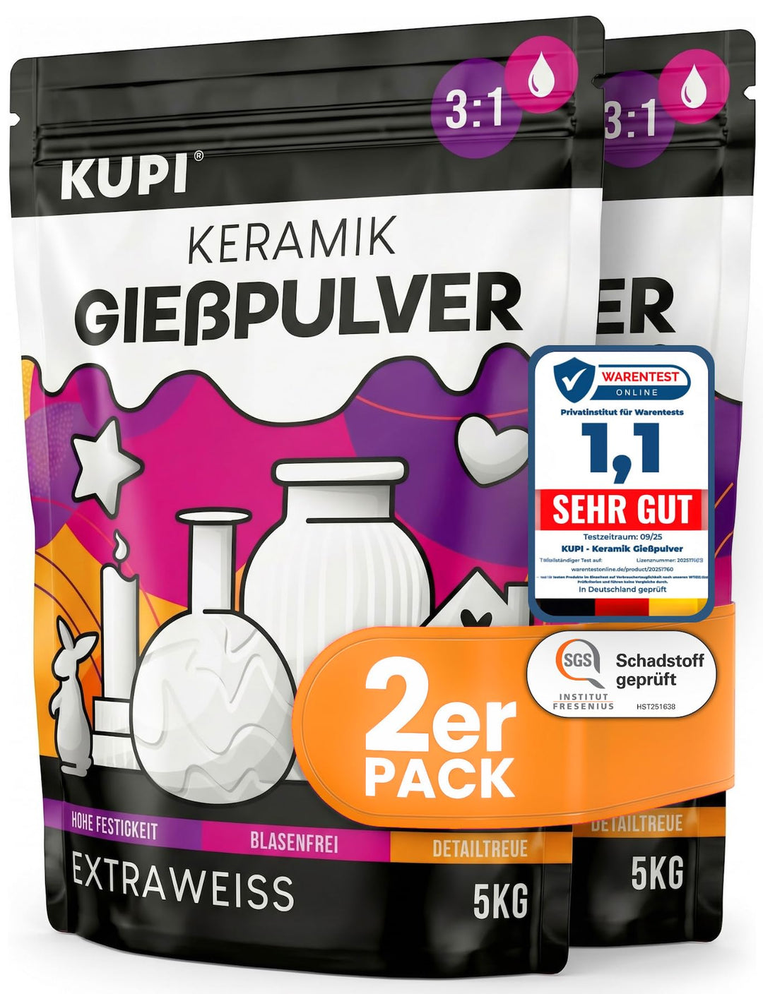 Keramik Giesspulver Weiss 10kg | Gips zum Giessen Lufthärtend & Geruchlos | Giessmasse für Silikonfo