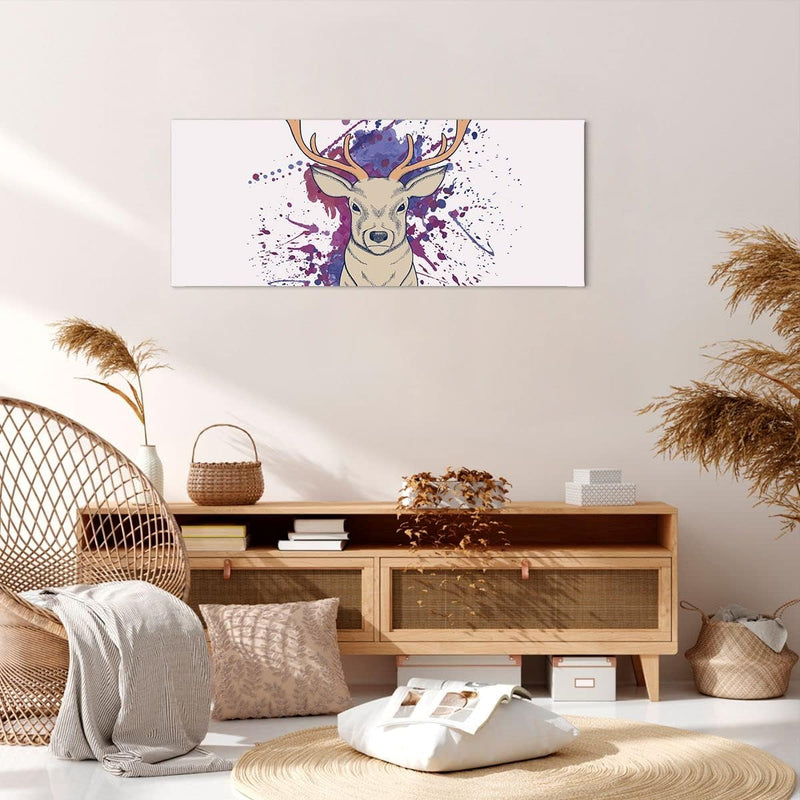 Panorama Bilder auf Leinwand 100x40cm Leinwandbild Hirsch Abstraktion Gross Wanddeko Bild Schlafzimm