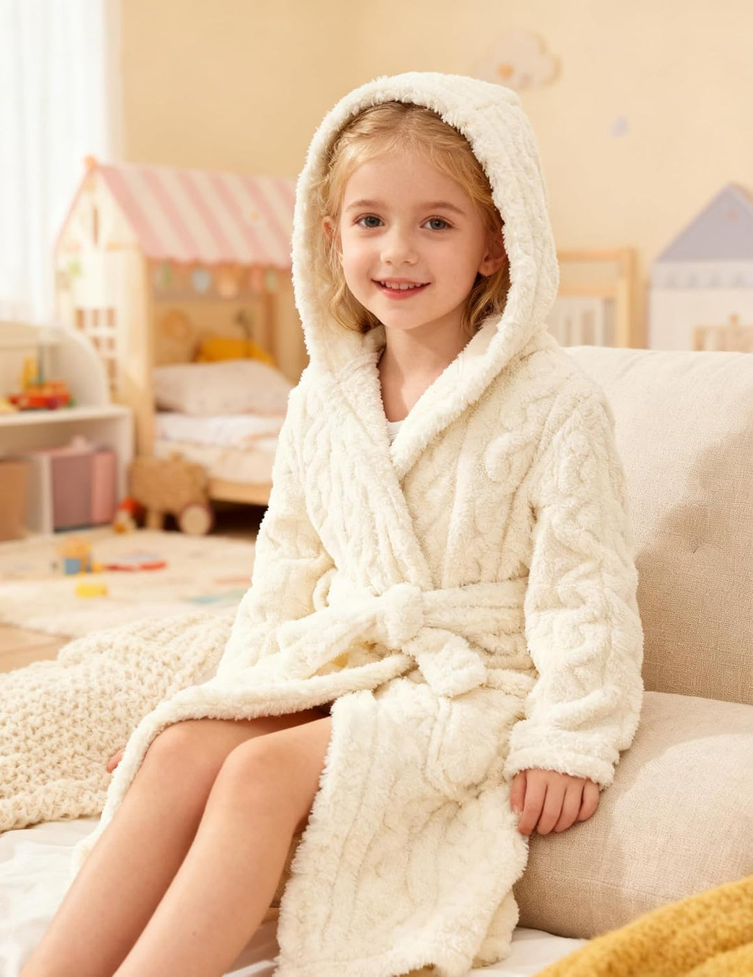 JiAmy Mädchen Bademantel Kapuzen Fleece Warmes Weiches Kinder Badekleid Fuzzy Frottee-Robe 4-14 Jahr