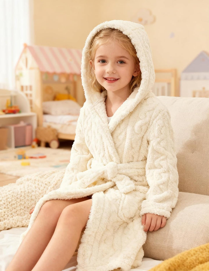 JiAmy Mädchen Bademantel Kapuzen Fleece Warmes Weiches Kinder Badekleid Fuzzy Frottee-Robe 4-14 Jahr