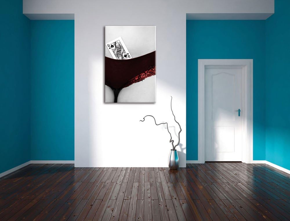 Spielkarte Pik Dame in Höschen von Frau, Format: 70x100 auf hochkantiges Leinwand, XXL riesige Bilde