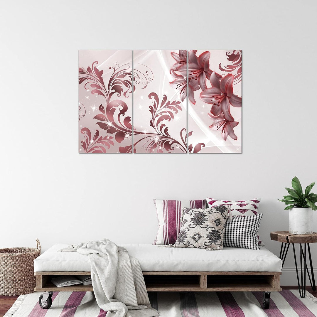 Runa Art Wandbilder Blumen Lilien Bild XXL Wohnzimmer Schlafzimmer Rosa Grau Abstrakt 120 x 80 cm 3