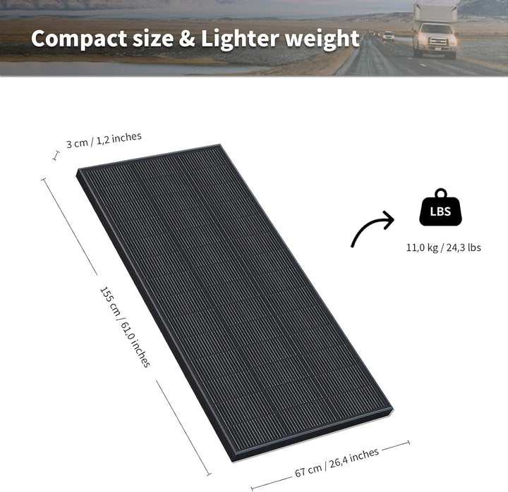 Monokristallines Solarmodul Firefly Energy 220W, PV-Modul, schwarz, für Wohnwagen, Boote, Anhänger,