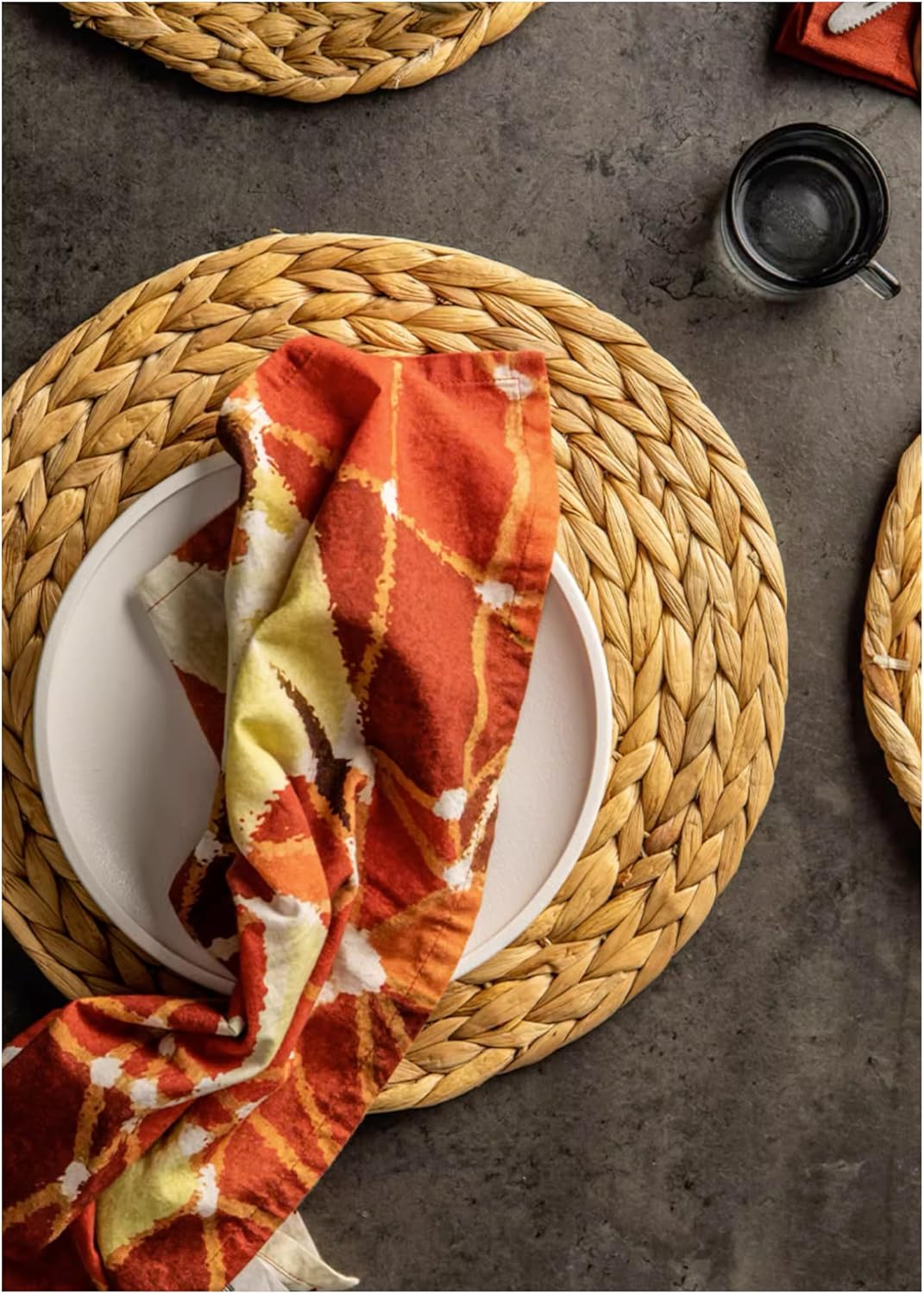 Dudoplatz 35cm Runde, handgefertigte Platzsets aus Wasserhyazinthe-Seegras: Hochwertig geflochtene,