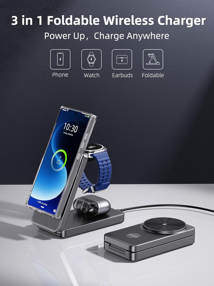 Magnetisch Induktive Ladestation für Samsung Galaxy S26 Ultra, 3 in 1 MagSafe Wireless Charger Faltb