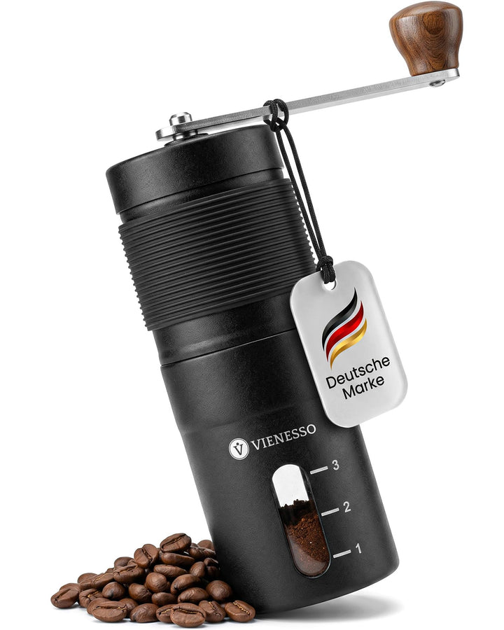 Kaffeemühle Manuell mit Keramikmahlwerk | Kompakte Handkaffeemühle mit stufenloser-Mahlgradeinstellu
