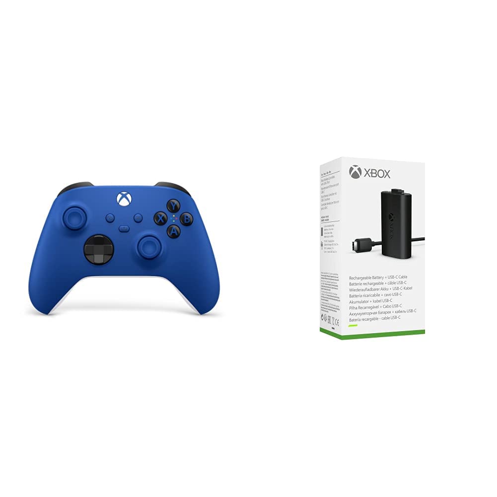 Xbox Wireless Controller Shock Blue + Xbox Play & Charge Kit M, Shock Blue + Xbox Play & Charge Kit