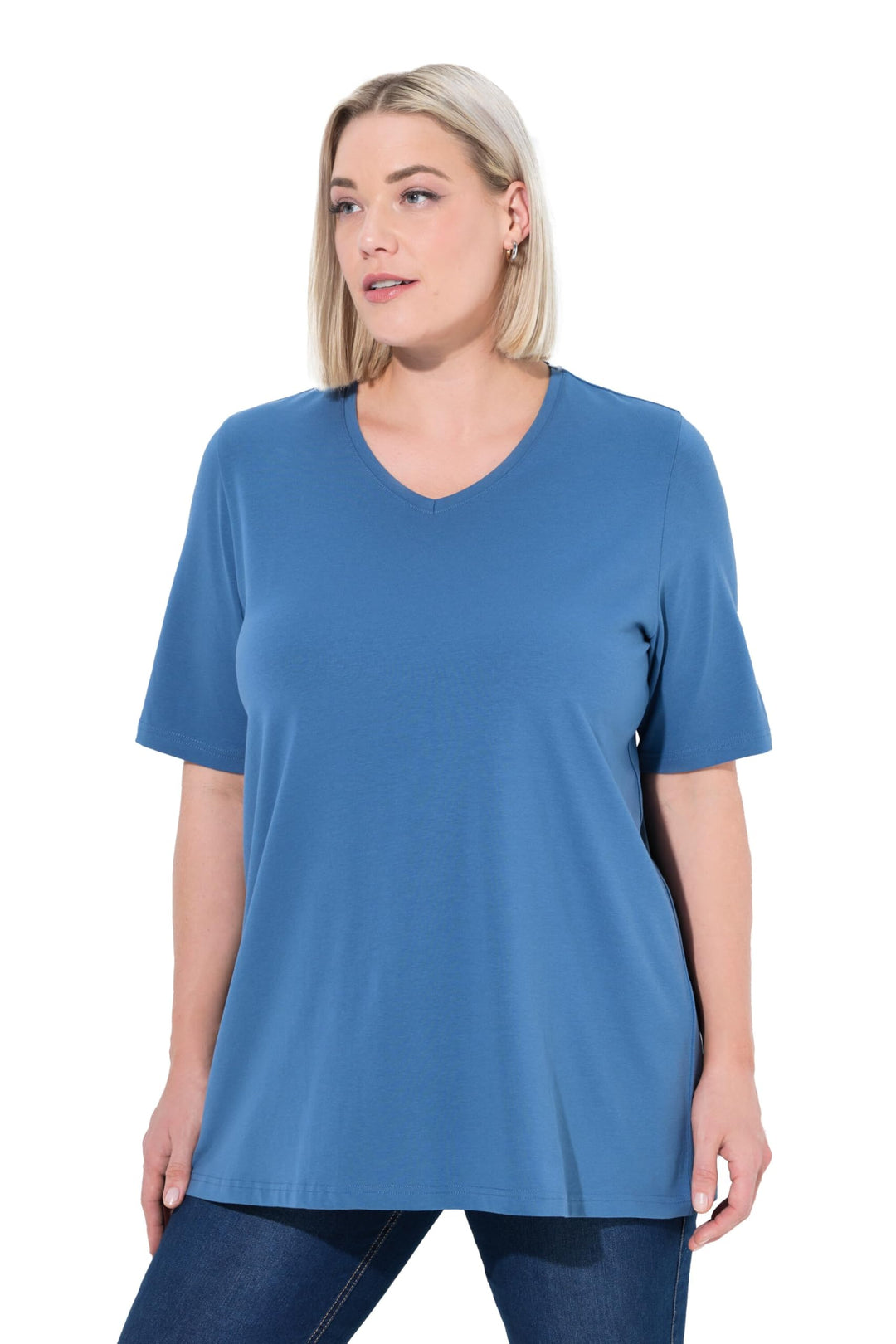 Ulla Popken Damen T-Shirt_807284 T-Shirt 50-52 Denimblau, 50-52 Denimblau