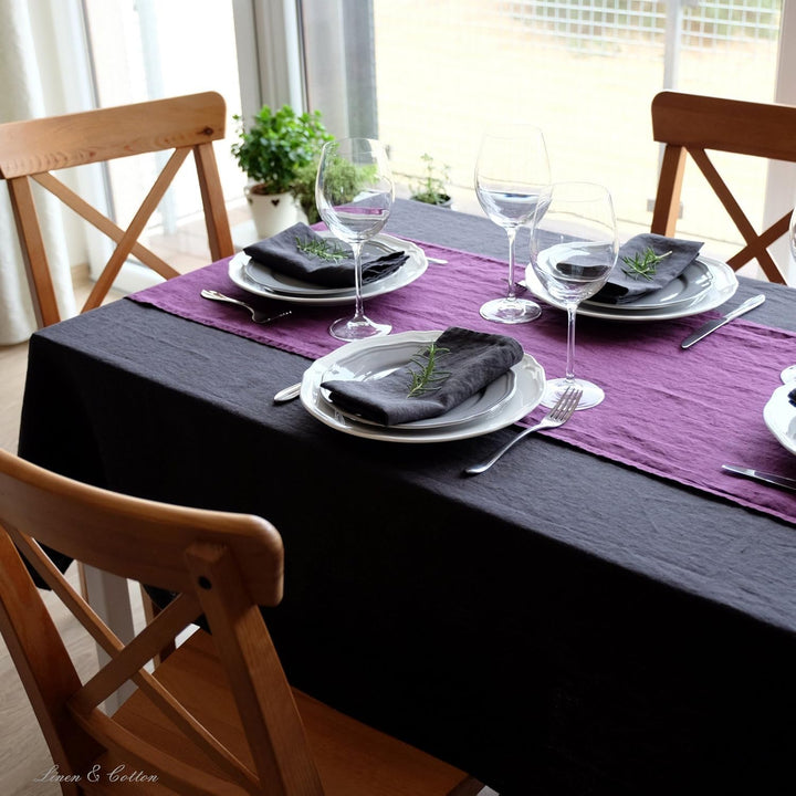 Linen &amp; Cotton Tischdecke Stoff Tischtuch Decke Nordic - 100% Leinen, Schwarz (137 x 140 cm) Mitteld