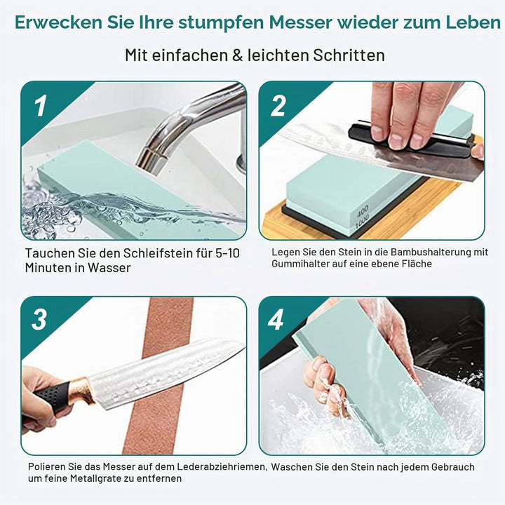 Abziehstein Schleifstein Set für Messer 400/1000/3000/8000, Professionell 8-IN-1 Messerschärfer Wetz