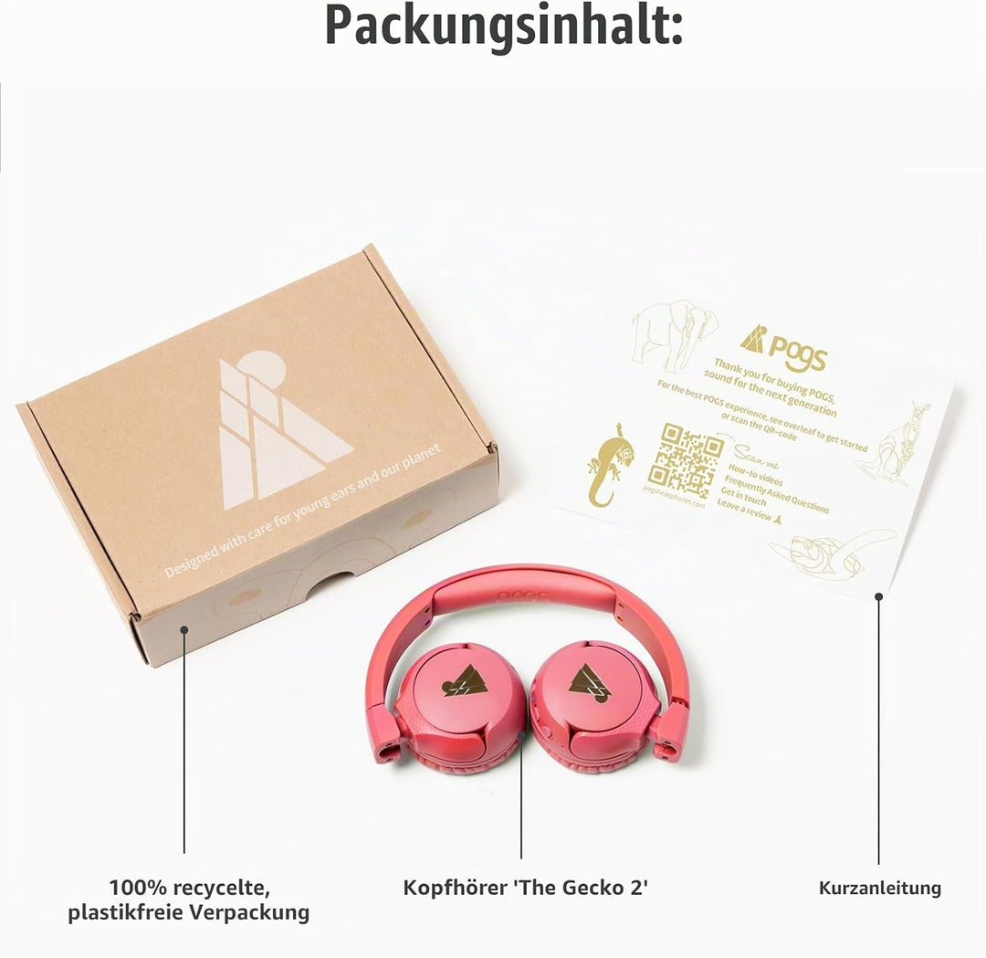 POGS Drahtloser Bluetooth Kinderkopfhörer | The Gecko 2 | Faltbarer robuster Kinderkopfhörer ab 3 Ja