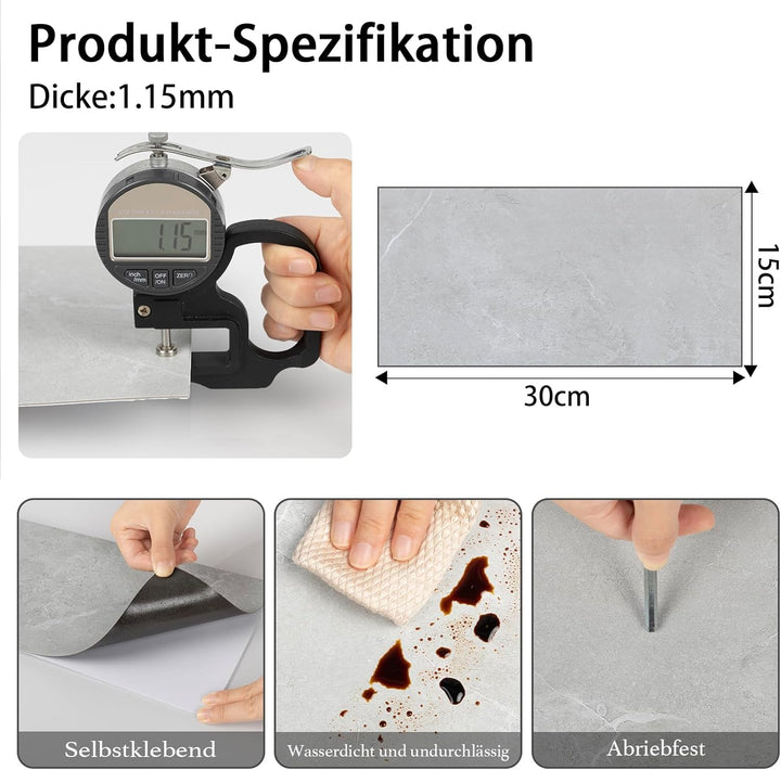 PVC Bodenbelag Selbstklebend - Vinylboden Selbstklebend | Extra Abriebfest, Wasserdicht Grau Marmor-