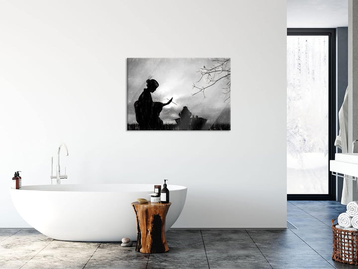 Pixxprint Glasbild | Wandbild aus Echtglas | Geisha | 60x40 cm | inkl. Aufhängung und Abstandshalter
