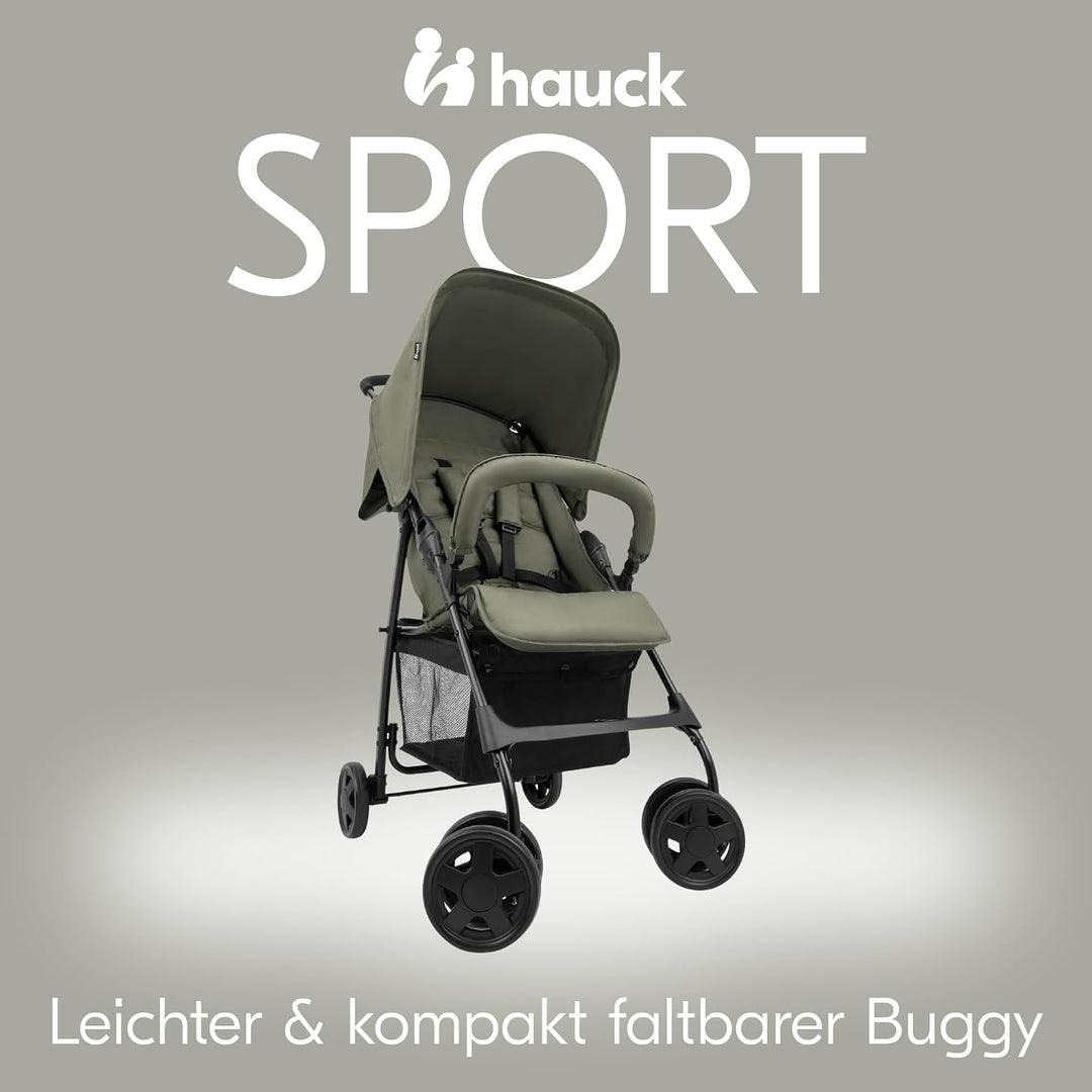 hauck Buggy Sport, Olive - Federleichter Reisebuggy 5,9 kg - mit Liegefunktion für Kinder ab Geburt