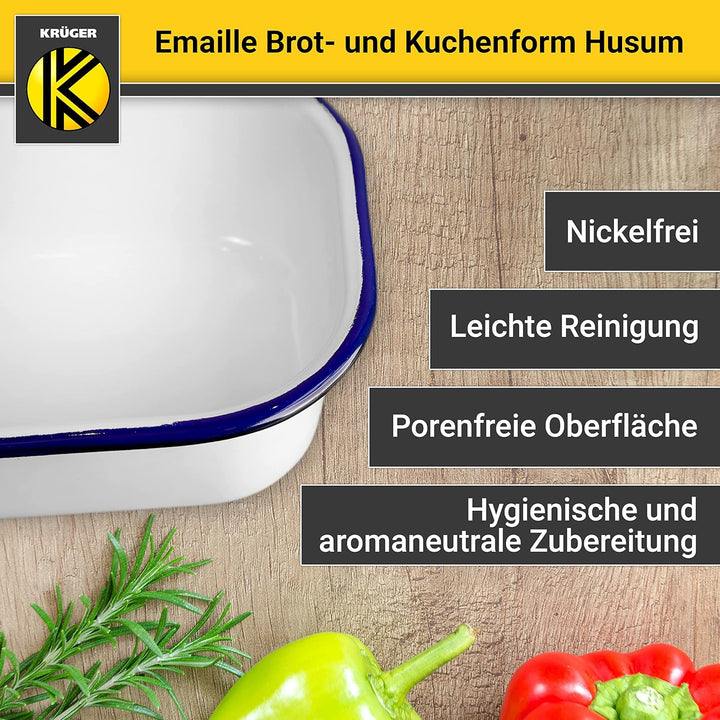 Krüger Emaille-Brot- und Kuchenform Husum - 32 x 14 x 6,5 cm - schnitt- & kratzfeste Backform - indu