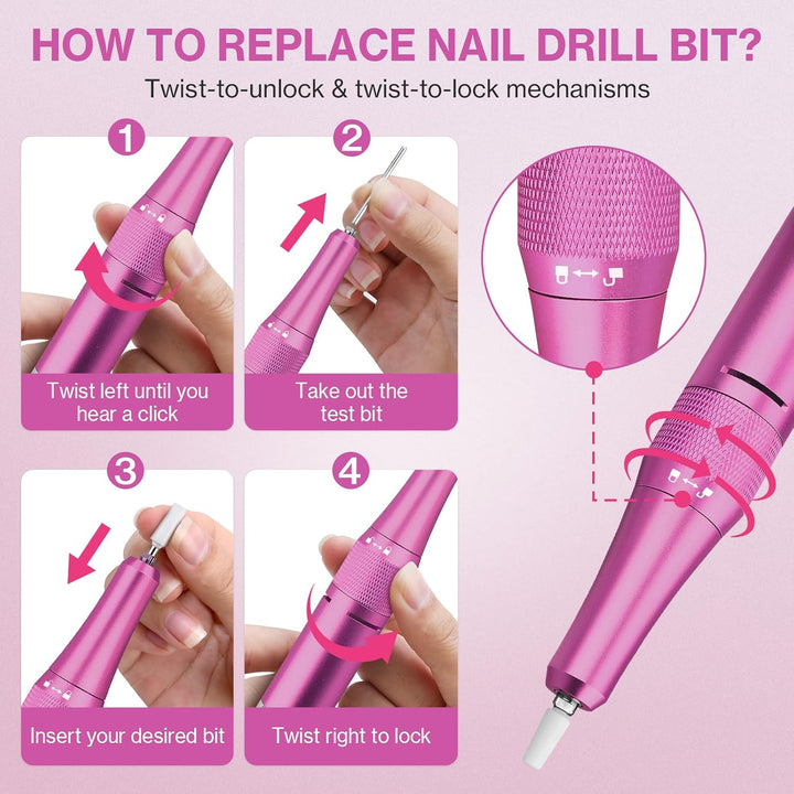 Elektrischer Nagelfeile Nagelfräser für Gelnägel, 45000 U/min Nagelfräser Professioneller mit LCD-An