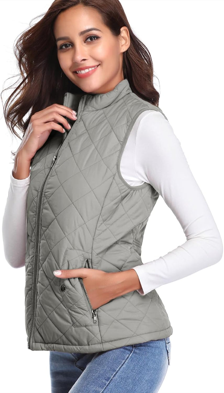fuinloth Damen Weste mit Stehkragen Westen Steppweste Leicht Ärmellos Jacke mit Reissverschluss Tasc