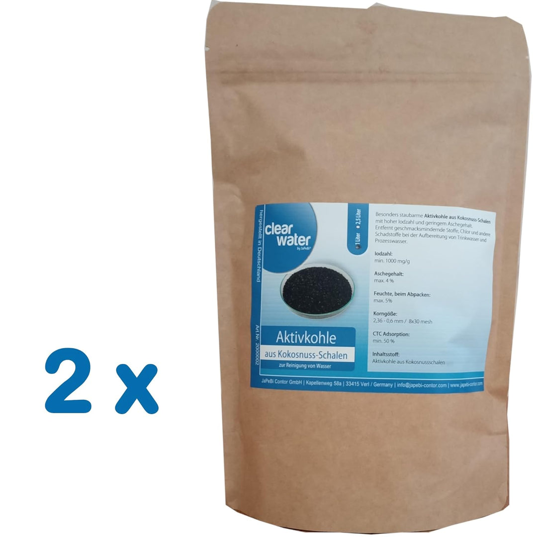 2L / 1kg Aktivkohle Granulat aus Kokosnussschalen, 8x30 mesh – Hochwertige Filterkohle zur Wasserrei