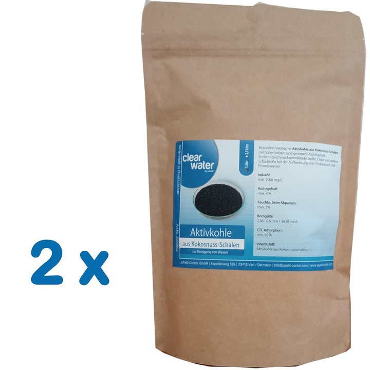 2L / 1kg Aktivkohle Granulat aus Kokosnussschalen, 8x30 mesh – Hochwertige Filterkohle zur Wasserrei