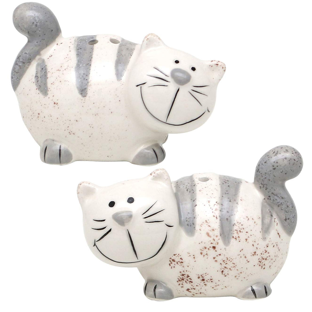Dekohelden24 2er Set Keramik Salz-/ Pfefferstreuer/Gewürzstreuer als Katzen, Masse ca. 7 x 6 x 7 cm.