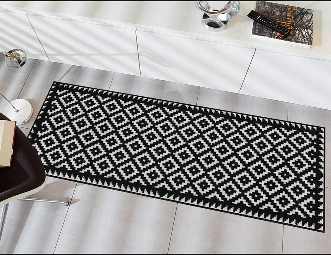 Salonloewe Fussmatte waschbar Tabuk Black & White 50x75 cm Eingangs-Matte schwarz-weiss Gemustert Fu