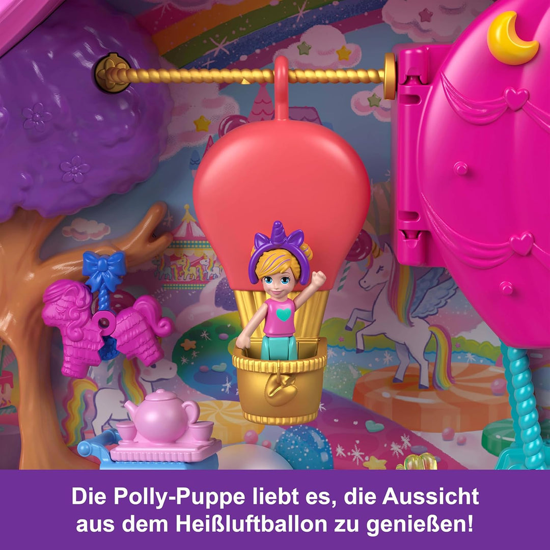 Polly Pocket Puppen und Spielset mit Tieren und über 25 Überraschungs-Accessoires, Unicorn Partyland