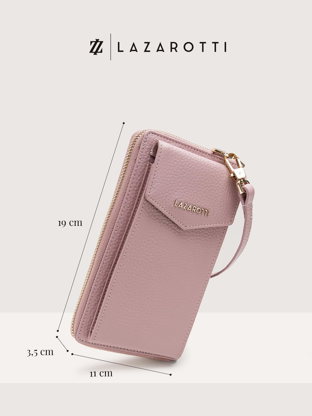 Lazarotti Bologna XL Leder Damen-Geldbörse & Handytasche (2-in-1) | 16 Kartenfächer | zum Umhängen m