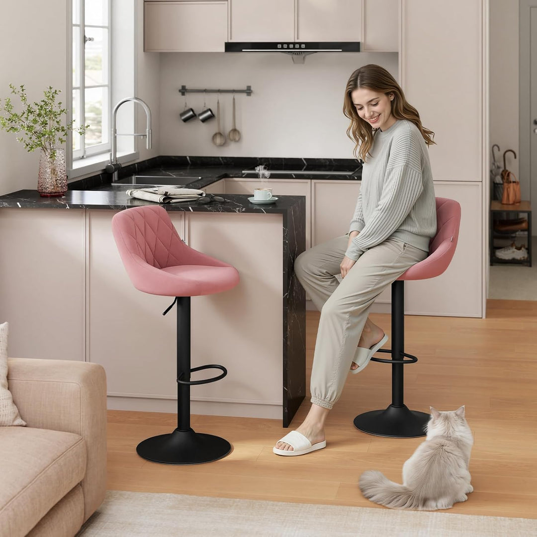 WOLTU BH219rs-2 Barhocker Tresenhocker, Gute gepolstert, Samt, Höhenverstellbar, Drehbar, 2 x Hocker