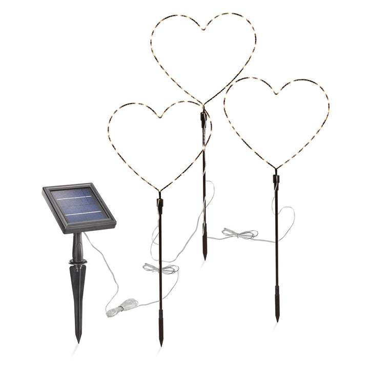 esotec Solar Weihnachtsdeko Herz Trio, 3er Set, LED Gartenstecker, Lichterkette, LiFePo4 Akku, Solar