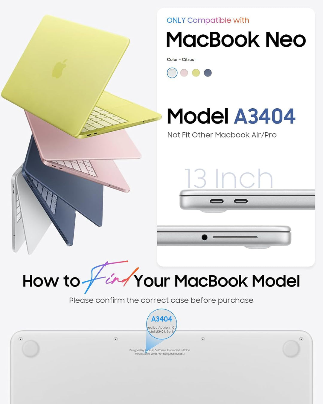 Fintie Hülle Kompatibel mit MacBook Neo 13 Zoll A3404 mit A18 Pro Chip 2026, Ultradünne Hartschale S