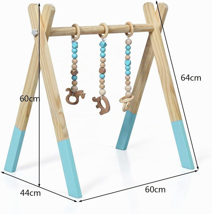 LIFEZEAL Spieltrapez, Spielbogen Baby Holz, Babyspielgerät mit 3 Spielzeugen, Holzspielzeug baby, Ba