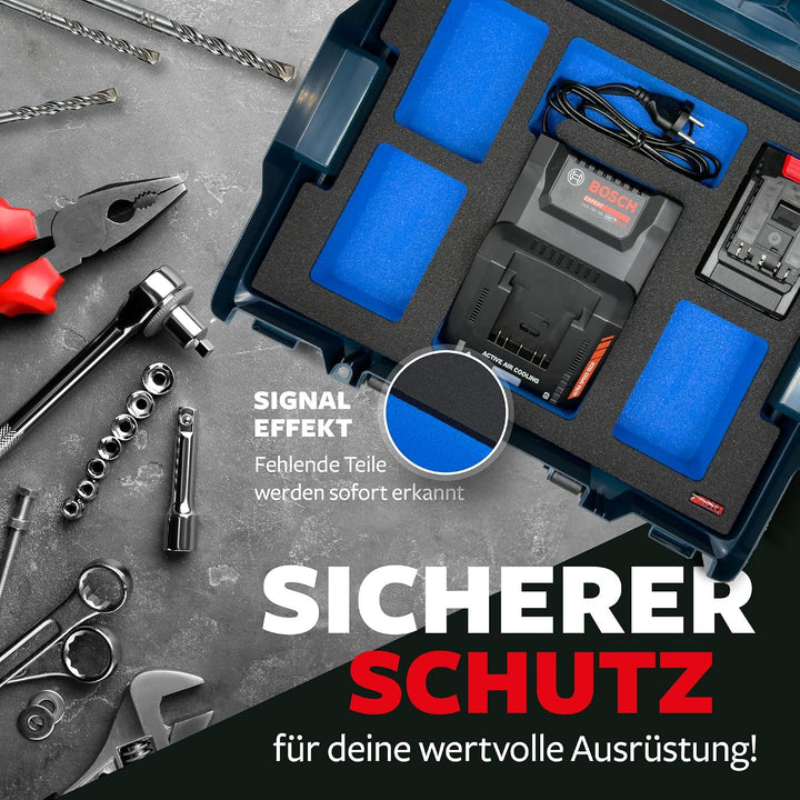 APTEX Schaumeinlage passend für Bosch Ladegerät 18V-160 + 4x Akkus Expert 4Ah für Bosch L-Boxx 136