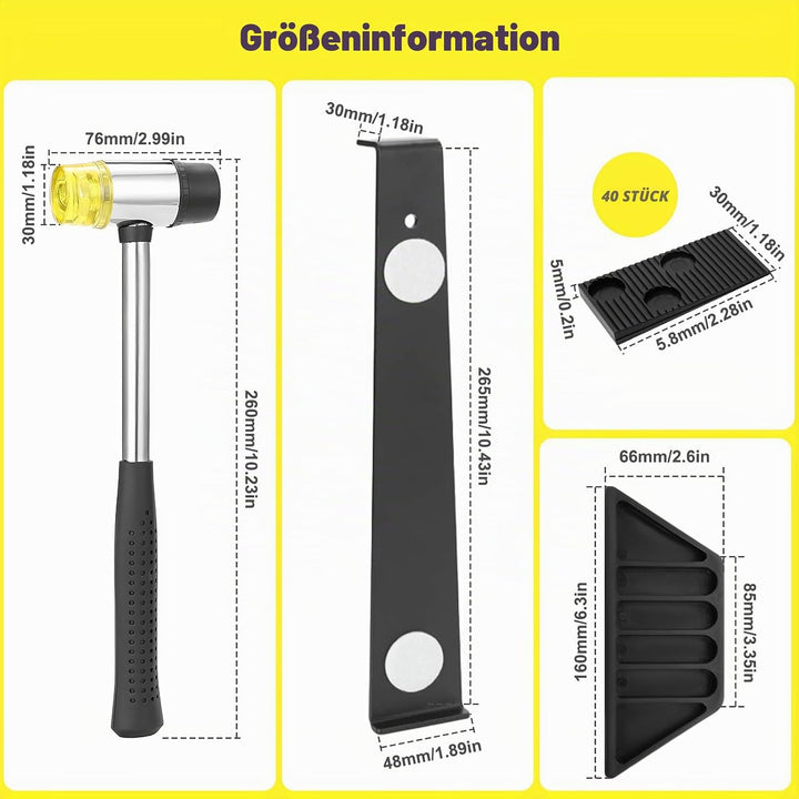 43 Stück Laminatboden Verlegeset mit 40 Montagekeilen &amp; Schlagklotz und Zugeisen, 26cm Doppelseitige
