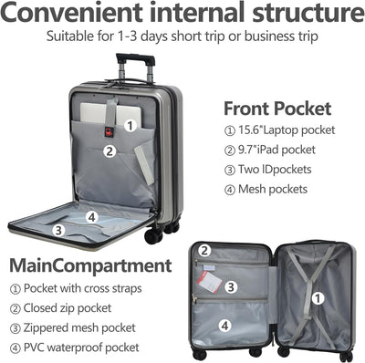 TydeCkare 20/24/28" Gepäckset, 20" Handgepäck mit Laptopfach 34L (55x39x20 cm), 24" Hartschalenkoffe