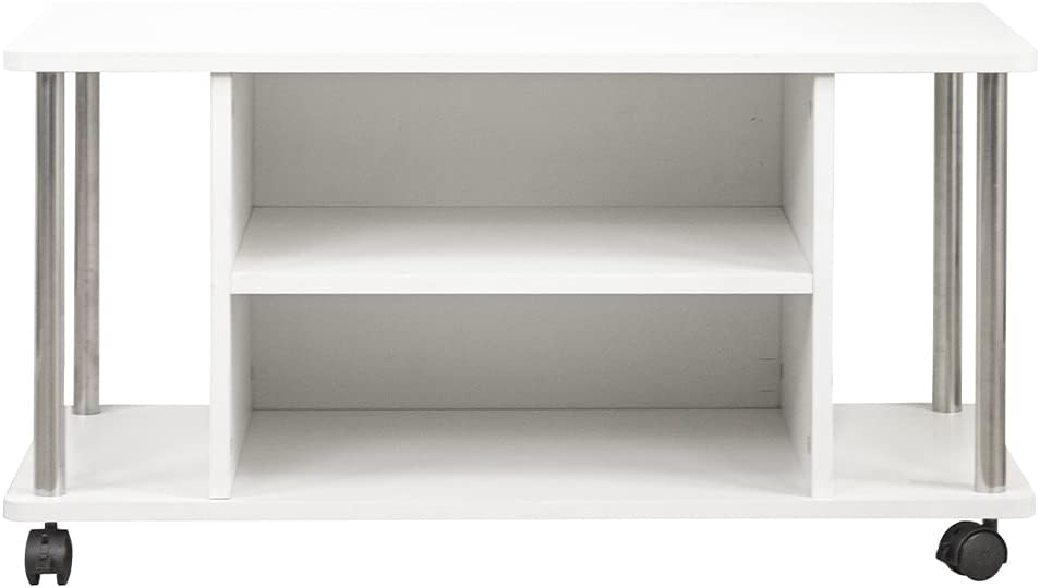 BAKAJI Wagen TV-Schrank, weiss, 4 Räder, Fernseher, Holz, MDF, Holzwerkstoff Metall, Medium