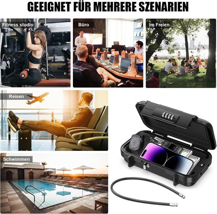 Tragbarer Tresor,[Wasserdicht] 4 Stellig Zahlencode Sicherheitsbox Outdoor Sicherheitssafe mit 6MM D