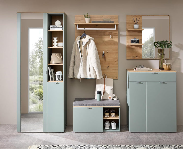 möbelando Schuhschrank >Bari< in Schilfgrün matt, MDF, Spannplatte - 78x103x38cm (BxHxT) Schilfgrün