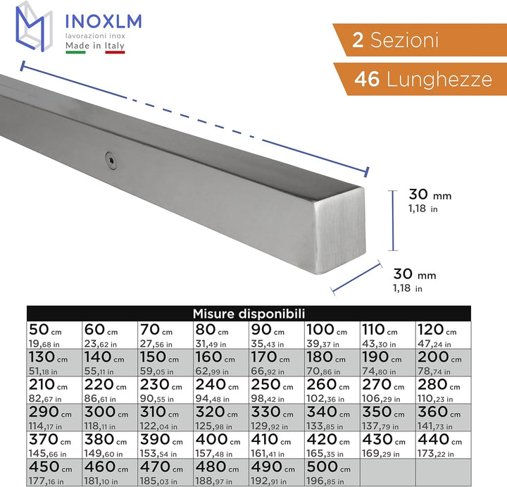 Handlauf aus Edelstahl AISI 304 zum Schutz der Treppe, Querschnitt 30 x 30 mm, verschiedene Längen 7