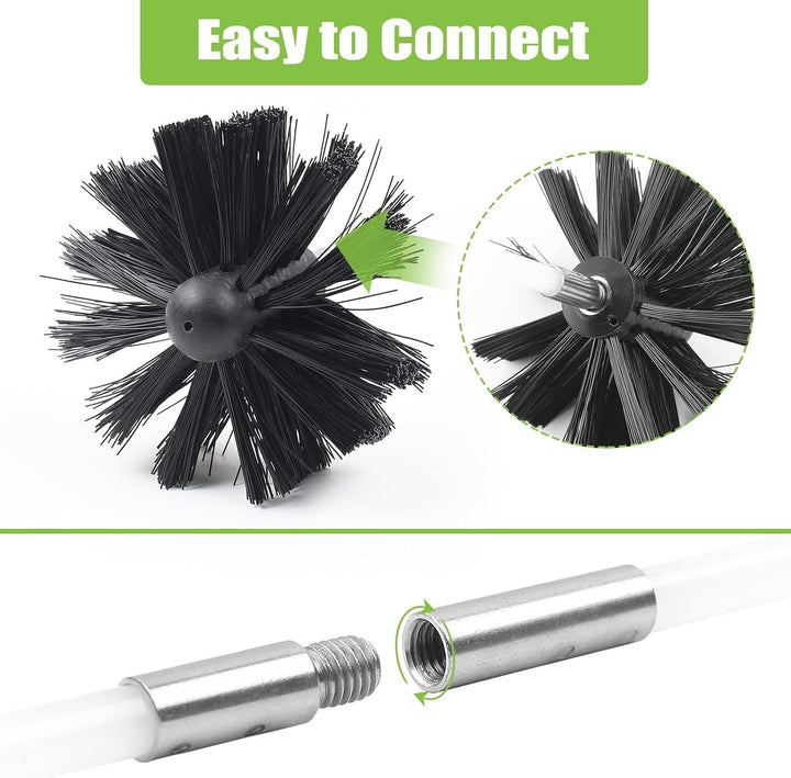 MaxEarn 24 Stk Kaminbürste Stange Set mit 18 Flexible Stangen 410mm+ 2 Bürstenköpfen 200mm + 1 Lange