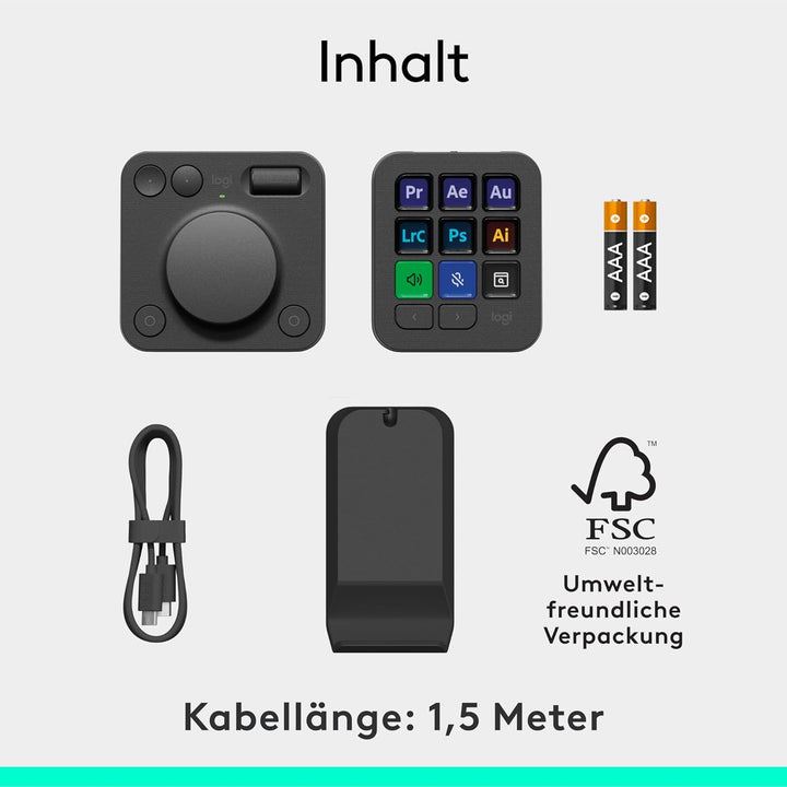Logitech MX Creative Console, Programmierbares Tastenfeld mit 9 anpassbaren LCD-Tasten und Regler fü