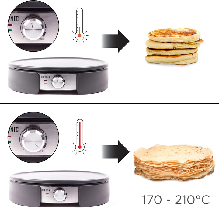 Duronic PM152 Crepe Maker | 1500 Watt | mit 37 cm Antihaftplatte | Teigverteiler, Wender und Messbeh