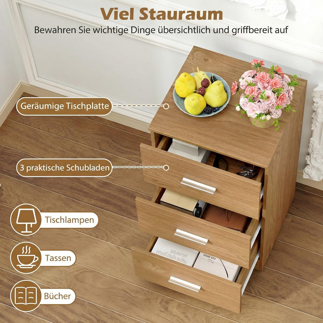 COSTWAY 2er Set Nachttisch mit 3 Schubladen, Nachtschrank für Boxspringbett, Nachtkommode, Nachtkons