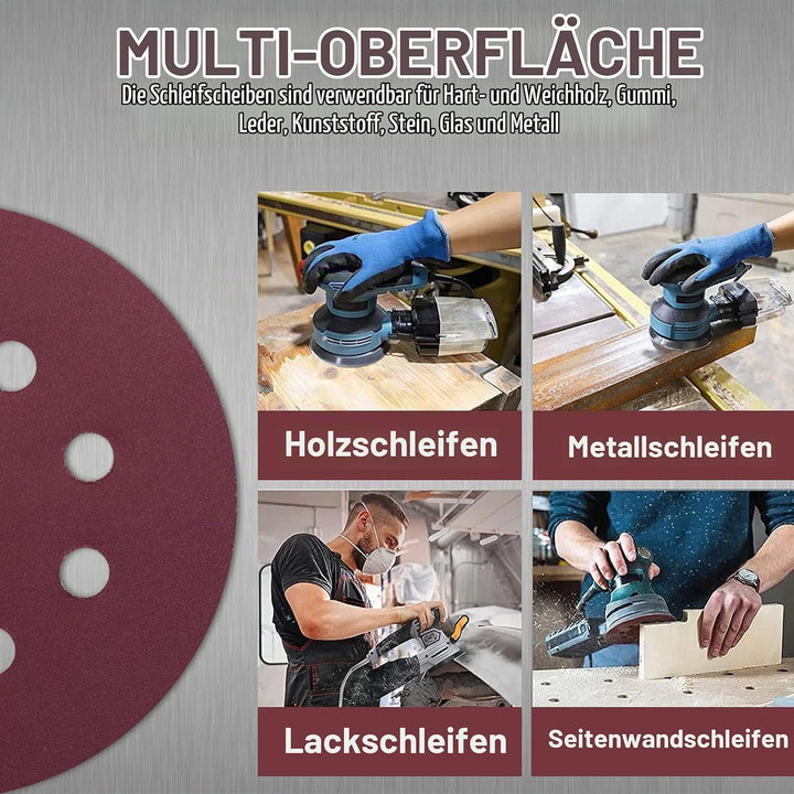 STEBRUAM 100 Stück Schleifpapier 125mm Klett 600 körnung,Profi 125 Schleifscheiben Rund 8 Loch für E