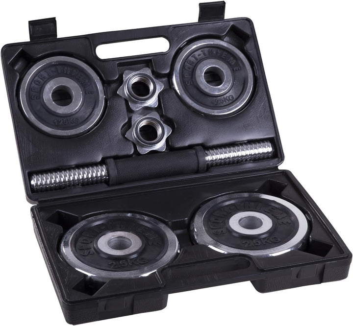 Sport-Thieme Hantel-Set, 10 kg inkl. Koffer | Gummierter Griff | Sehr robust | 4 Chrom-Hantelscheibe