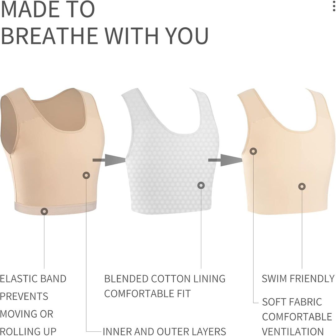 XUJI Brust Binder Transgender FTM Elastische Kompression BH Pullover Tank Top S Weiss, S Weiss