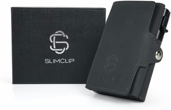 SLIMCLIP Geldbörse Kreditkartenetui RFID Schutz Crazy Horse Leder Damen Herren Geldbeutel Smart Wall