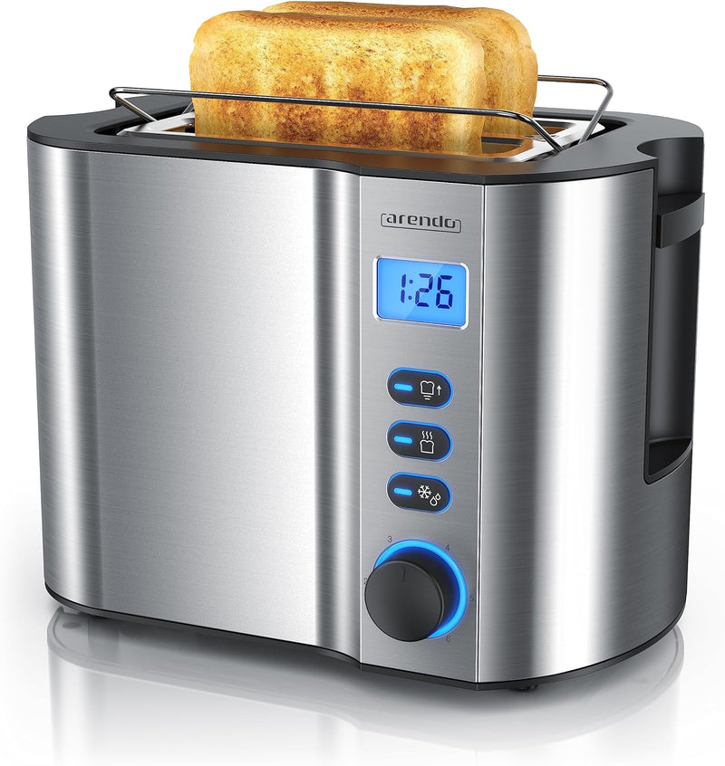 Arendo - Toaster 2 Scheiben Edelstahl mit Restzeitanzeige - 800 Watt - Doppelwandgehäuse - Integrier