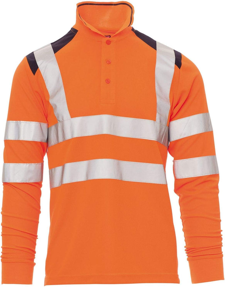 Herren Warnschutz Langarmshirt Poloshirt, Hohe Sichtbarkeit Reflexstreifen EN ISO 20471 Klasse 2 XL