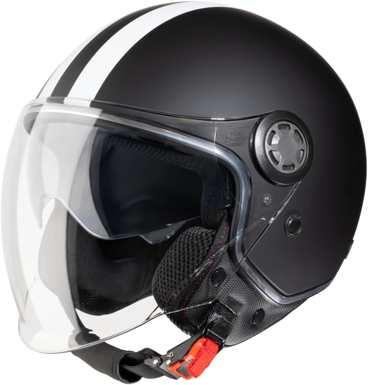 VINZ Parchi Jethelm mit Doppelvisier | Roller Helm Fashionhelm mit Streifen | In Gr. XS-XXL | Jet He